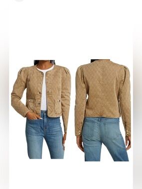 New Veronica Beard Camilla Quilted Jacket Tan Sierra Puff Sleeve Sz XS